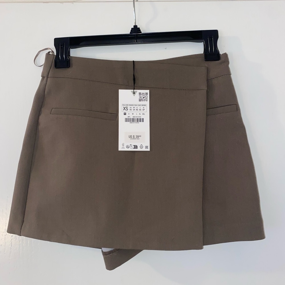 Zara taupe asymmetrical mini skort